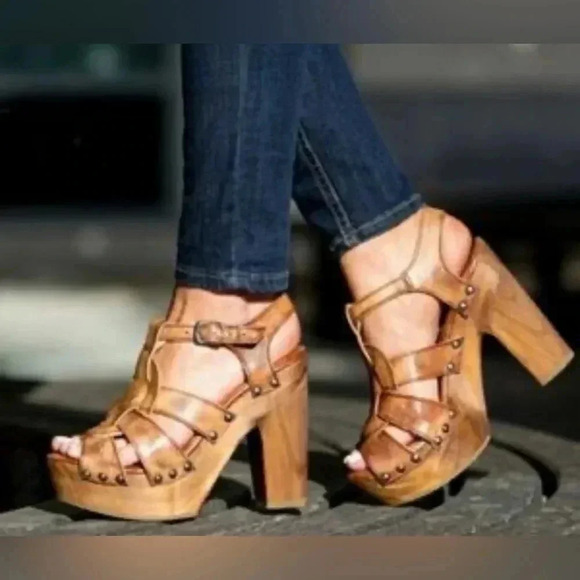 Bed Stu Shoes - Bed Stu Women’s Melissa Distressed Tan Leather Rustic White 7.5 Platform Sandals